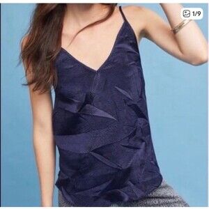 Anthropologie Floreat Navy Textured pliss CAMISOLE